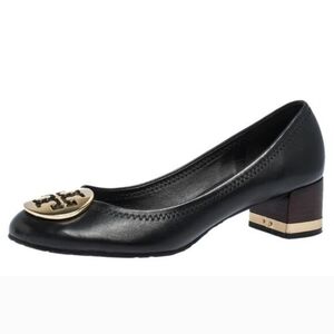 Tory Burch Black Leather Reva Block Heel Pumps 